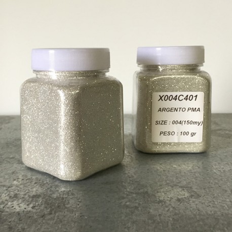 glitter argento pma grana piccola largh. 0,15mm sp. 0,012mm 100gr